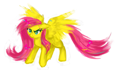Size: 923x532 | Tagged: safe, artist:emizu, fluttershy, pegasus, pony, female, mare, pink mane, solo, yellow coat