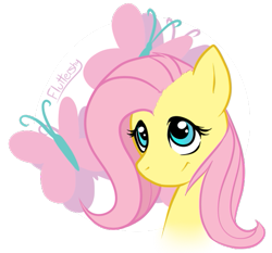 Size: 519x484 | Tagged: safe, artist:mewglethewolf, fluttershy, pegasus, pony, bust, cutie mark, female, looking up, mare, portrait, simple background, smiling, solo, transparent background