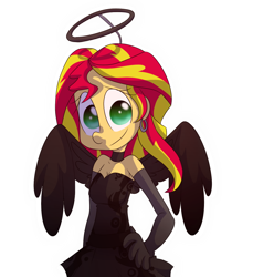 Size: 936x1024 | Tagged: safe, artist:fj-c, sunset shimmer, angel, equestria girls, clothes, costume, cute, fallen angel?, halo, humanized, shimmerbetes, solo