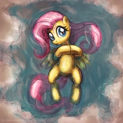 Size: 1000x1000 | Tagged: safe, artist:kp-shadowsquirrel, fluttershy, pegasus, pony, bathing, on back, solo, water