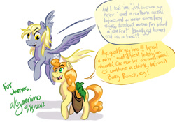 Size: 900x630 | Tagged: safe, artist:rinipanini, carrot top, derpy hooves, golden harvest, pegasus, pony, female, mare