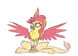 Size: 900x650 | Tagged: safe, artist:heir-of-rick, fluttershy, sunset shimmer, griffon, mouse, fluttermouse, griffonized, mousified, my little griffon, simple background, sitting, solo, species swap, white background