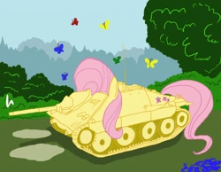 Size: 1280x994 | Tagged: safe, artist:alvchfokarev, fluttershy, pegasus, pony, fluttertank, hetzer, pony tank, tank (vehicle), tank pony