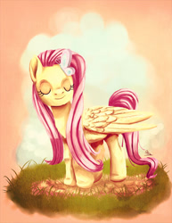 Size: 612x792 | Tagged: safe, artist:peroro, fluttershy, butterfly, pegasus, pony, female, mare, pink mane, yellow coat