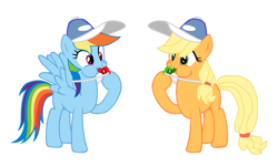 Size: 1024x617 | Tagged: safe, artist:lightingdashie171, derpibooru import, applejack, rainbow dash, earth pony, pegasus, pony, blowing, coach, duo, hat, puffy cheeks, rainblow dash, rainbow dashs coaching whistle, request, whistle, whistle necklace