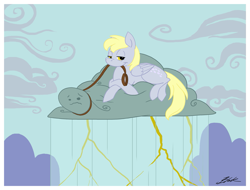 Size: 1055x800 | Tagged: safe, artist:caycowa, derpy hooves, pegasus, pony, cloud, cloudy, female, leash, mare, pet