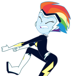 Size: 2925x3097 | Tagged: safe, artist:sketchmcreations, derpibooru import, rainbow dash, zapp, equestria girls, movie magic, spoiler:eqg specials, clothes, costume, eyes closed, female, out of context, power ponies, simple background, solo, struggling, transparent background, vector