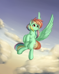 Size: 1024x1280 | Tagged: safe, artist:ombiedazzle, derpibooru import, rainbow dash, pegasus, pony, beautiful, cloud, flying, sky, solo