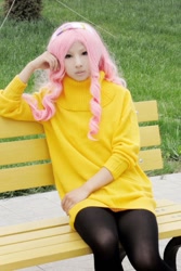 Size: 427x640 | Tagged: safe, fluttershy, human, clothes, cosplay, irl, irl human, japanese, photo, solo, sweater, sweatershy