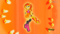 Size: 1366x768 | Tagged: safe, sunset shimmer, equestria girls, rainbow rocks, discovery family logo, harmonic transformation, ponied up, solo