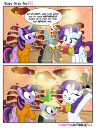 Size: 902x1200 | Tagged: safe, artist:pixelkitties, derpibooru import, derpy hooves, discord, gummy, rarity, twilight sparkle, pegasus, pony, unicorn, clothes, comic, costume, female, library, mare, parody, scooby doo, sweater