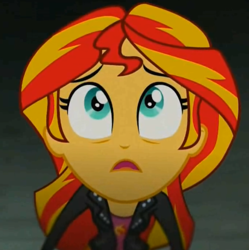 Size: 1019x1025 | Tagged: safe, screencap, sunset shimmer, equestria girls, rainbow rocks, lowres, oh crap, solo, terrified