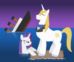 Size: 1228x1036 | Tagged: safe, artist:kutejnikov, prince blueblood, rarity, pony, unicorn, angry, parody, titanic, wet, wet mane