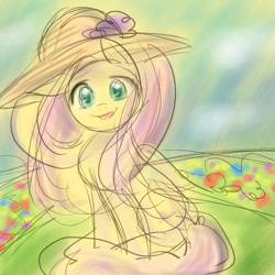 Size: 600x600 | Tagged: safe, artist:keterok, fluttershy, pegasus, pony, female, hat, mare, pink mane, yellow coat