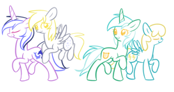 Size: 1500x800 | Tagged: safe, artist:selective-yellow, derpy hooves, lyra heartstrings, sassaflash, sea swirl, seafoam, pegasus, pony, female, lesbian, lyraderp, mare, shipping