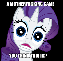 Size: 1020x1000 | Tagged: safe, rarity, pony, unicorn, image macro, inverted mouth, reaction image, vulgar