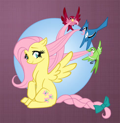 Size: 800x821 | Tagged: safe, artist:gabapple, fluttershy, bird, pegasus, pony, female, mare, pink mane, yellow coat