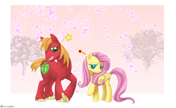 Size: 6084x3753 | Tagged: safe, artist:lova-gardelius, big macintosh, fluttershy, earth pony, pegasus, pony, fluttermac, male, shipping, stallion, straight