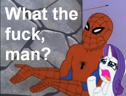 Size: 465x356 | Tagged: safe, rarity, pony, unicorn, 60s spider-man, meme, reaction image, spider-man, vulgar