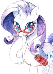 Size: 850x1196 | Tagged: safe, artist:jiayi, rarity, pony, unicorn, glasses, needle, thread, traditional art