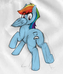 Size: 700x814 | Tagged: safe, artist:crowneprince, derpibooru import, rainbow dash, pegasus, pony, behind, mouthbutt, plot, solo, wat, wingface