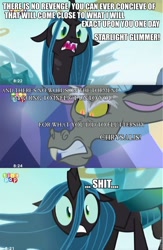 Size: 625x960 | Tagged: safe, edit, edited screencap, screencap, discord, queen chrysalis, changeling, changeling queen, to where and back again, female, former queen chrysalis, now you fucked up, oh crap, screencap comic, shit just got real, this will end in pain, this will end in tears, tiny pop, vulgar, xk-class end-of-the-world scenario