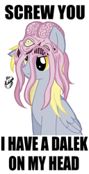 Size: 700x1362 | Tagged: safe, artist:kiddysa-bunnpire, derpy hooves, alien, pegasus, pony, crossover, dalek, doctor who, female, kaled mutant, mare, mutant, reaction image