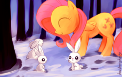 Size: 1920x1210 | Tagged: safe, artist:chimicherrychonga, angel bunny, fluttershy, pegasus, pony, female, pink mane, yellow coat