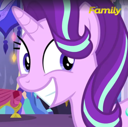 Size: 1393x1381 | Tagged: safe, screencap, starlight glimmer, pony, unicorn, no second prances, cute, female, glimmerbetes, grin, happy, implied trixie, looking back, mare, smiling, solo, squee, wide eyes