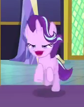 Size: 171x219 | Tagged: safe, screencap, starlight glimmer, pony, unicorn, no second prances, derp, faic, running, trailer