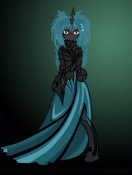Size: 1920x2560 | Tagged: safe, artist:vadkaart, queen chrysalis, anthro, changeling, changeling queen, clothes, dress, solo