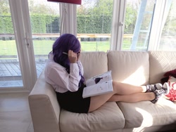 Size: 2048x1536 | Tagged: safe, artist:katb55, rarity, human, book, converse, cosplay, irl, irl human, photo, reading, sitting, sofa, solo