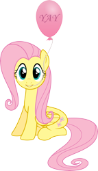 Size: 4758x8336 | Tagged: safe, artist:hawk9mm, fluttershy, pegasus, pony, absurd resolution, balloon, cute, female, mare, mouth hold, simple background, solo, transparent background, vector, yay