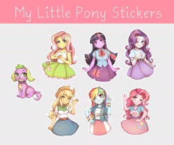 Size: 2000x1661 | Tagged: safe, artist:kuriidono, derpibooru import, applejack, fluttershy, pinkie pie, rainbow dash, rarity, spike, twilight sparkle, dog, equestria girls, cute, looking at you, mane seven, mane six, one eye closed, smiling, spike the dog, waving, wink