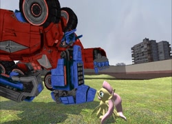 Size: 1024x737 | Tagged: safe, fluttershy, pegasus, pony, female, gmod, mare, optimus prime, transformers