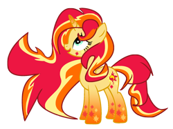 Size: 1592x1190 | Tagged: safe, artist:offical-lunaflaire, sunset shimmer, pony, unicorn, meta, rainbow power, rainbow power-ified, simple background, solo, transparent background