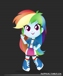 Size: 790x946 | Tagged: safe, artist:egophiliac, derpibooru import, rainbow dash, equestria girls, chibi, cute, dashabetes, smiling, solo