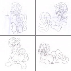 Size: 2600x2600 | Tagged: safe, artist:seenty, starlight glimmer, pony, unicorn, monochrome, pencil drawing, pregnancy test, pregnant, pregnant expansion, traditional art