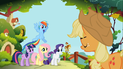 Size: 1366x768 | Tagged: safe, derpibooru import, screencap, applejack, fluttershy, rainbow dash, rarity, twilight sparkle, earth pony, pegasus, pony, unicorn, swarm of the century