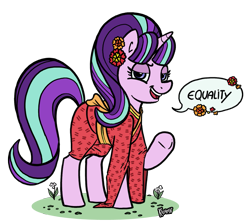 Size: 931x828 | Tagged: safe, artist:kiguren, starlight glimmer, pony, unicorn, clothes, dialogue, equality, kimono (clothing), looking at you, solo