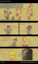 Size: 900x1516 | Tagged: safe, artist:squiby-327, derpy hooves, pegasus, pony, cap, coin, comic, crossover, female, goomba, hat, in another castle, mare, mario's hat, muffin, parody, princess peach, super mario bros.