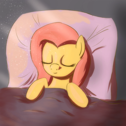 Size: 900x900 | Tagged: safe, artist:fajeh, fluttershy, pegasus, pony, bed, pillow, sleeping