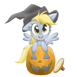 Size: 2400x2400 | Tagged: safe, artist:steffy-beff, derpy hooves, pegasus, pony, female, hat, high res, jack-o-lantern, mare, simple background, solo, transparent background, witch hat