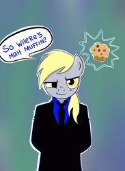 Size: 2200x3000 | Tagged: safe, artist:shiarr, derpy hooves, pegasus, pony, clothes, female, high res, mare, muffin, necktie, suit