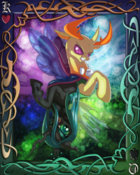 Size: 4000x5000 | Tagged: safe, artist:skodadav, queen chrysalis, thorax, changeling, changeling queen, to where and back again, abstract background, absurd resolution, card, changeling king, contrast, duo, female, king thorax, male