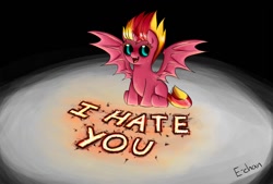 Size: 1088x735 | Tagged: safe, artist:mornincloud, sunset satan, sunset shimmer, pony, chibi, cute, fangs, filly, i hate you, ponified, shimmerbetes