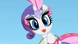 Size: 853x480 | Tagged: safe, screencap, rarity, pony, unicorn, sonic rainboom (episode), female, horn, lipstick, mare, solo