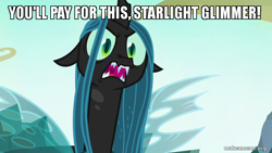 Size: 800x450 | Tagged: safe, edit, edited screencap, screencap, queen chrysalis, changeling, changeling queen, to where and back again, angry, captain planet and the planeteers, female, meme, solo