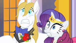 Size: 1222x701 | Tagged: safe, screencap, prince blueblood, rarity, pony, unicorn, the best night ever, reaction image