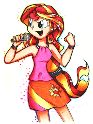 Size: 750x1000 | Tagged: safe, artist:hydro-king, sunset shimmer, equestria girls, rainbow rocks, microphone, sleeveless, solo, song in the comments, traditional art